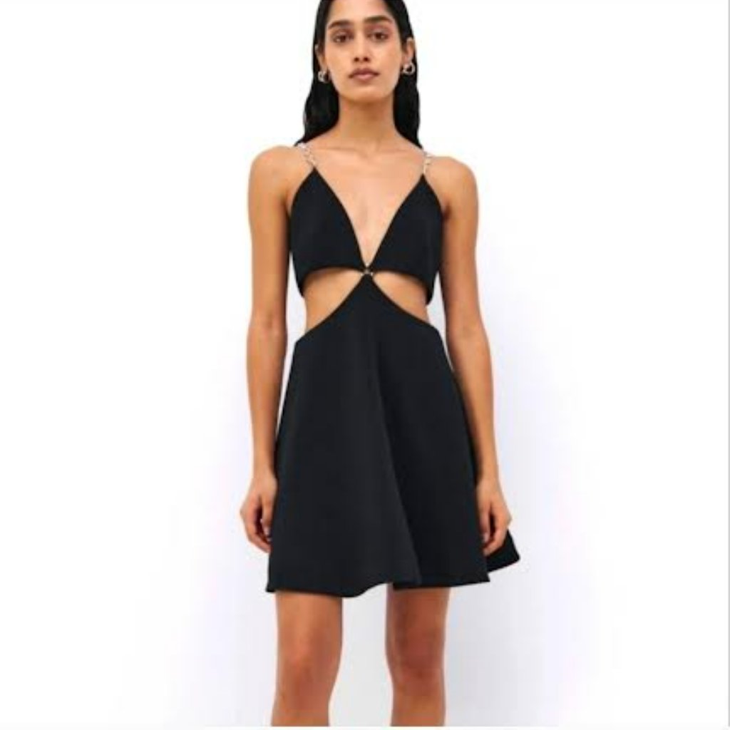 Jonathan Simkhai Black Rhinestone Cutout Cocktail Evening Party Dress